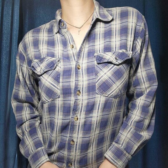 Vintage 70s western soft blue purple and white cotton plaid button-up shirt - Picture 6 of 15